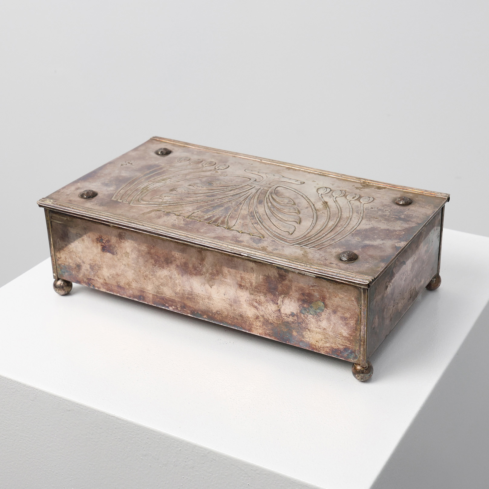 Jugendstil Silver-Plated Box with Engraved Lid by Carl Deffner, Germany, circa 1910-img